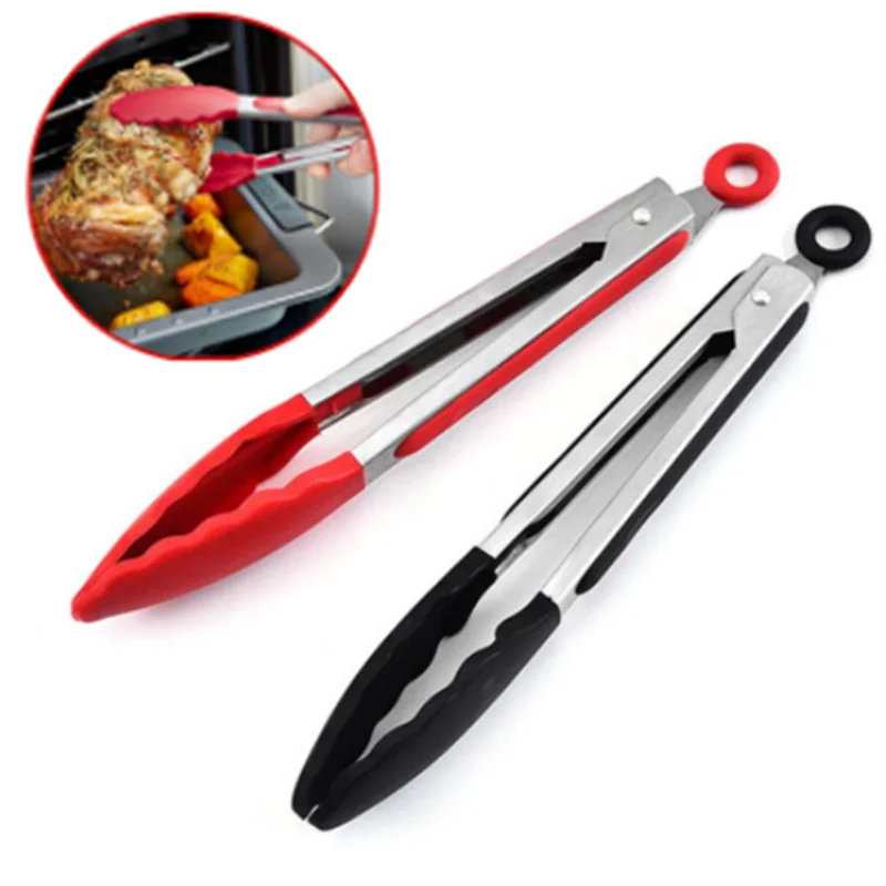 8inch Silicone BBQ Grilling Tong Salad Bread Serving Tong Non-Stick Kitchen Barbecue Grilling Cooking