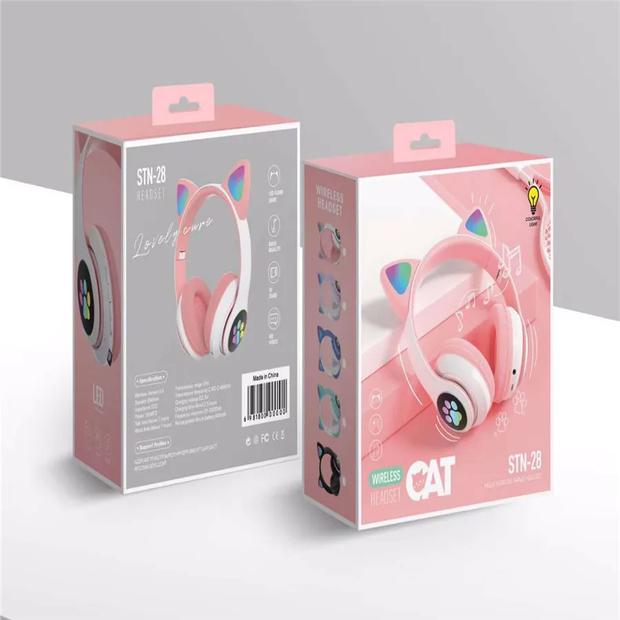 PGDM Glowing Light Cute Cat Bluetooth Headphone Best Christmas Gift Wireless LED Headset Stereo Music Earphone For Kids Girls