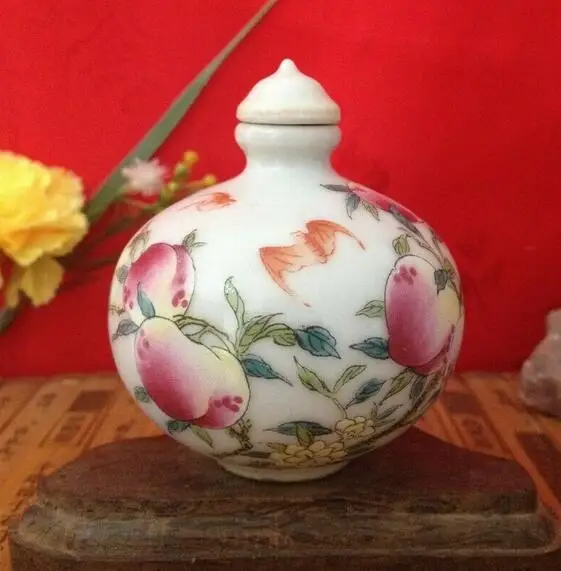 Collect China Ceramic Handmade Painted Shou Peach Porcelain Snuff Bottle Statue | Дом и сад