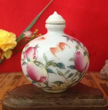 

Collect China Ceramic Handmade Painted Shou Peach Porcelain Snuff Bottle Statue