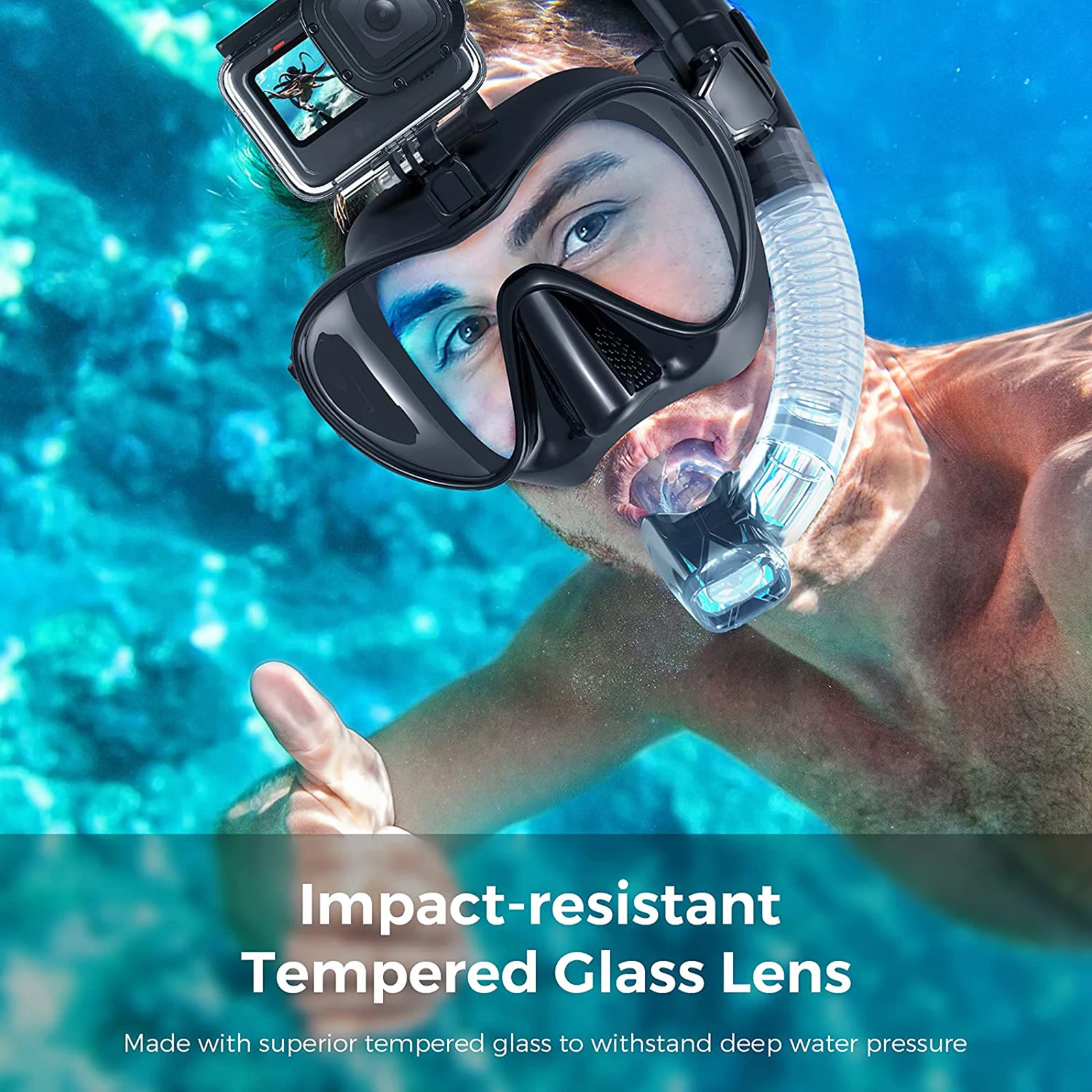 Diving Goggles-Snorkel Goggles Mask Set with Dry Snorkel Mount for Gopro