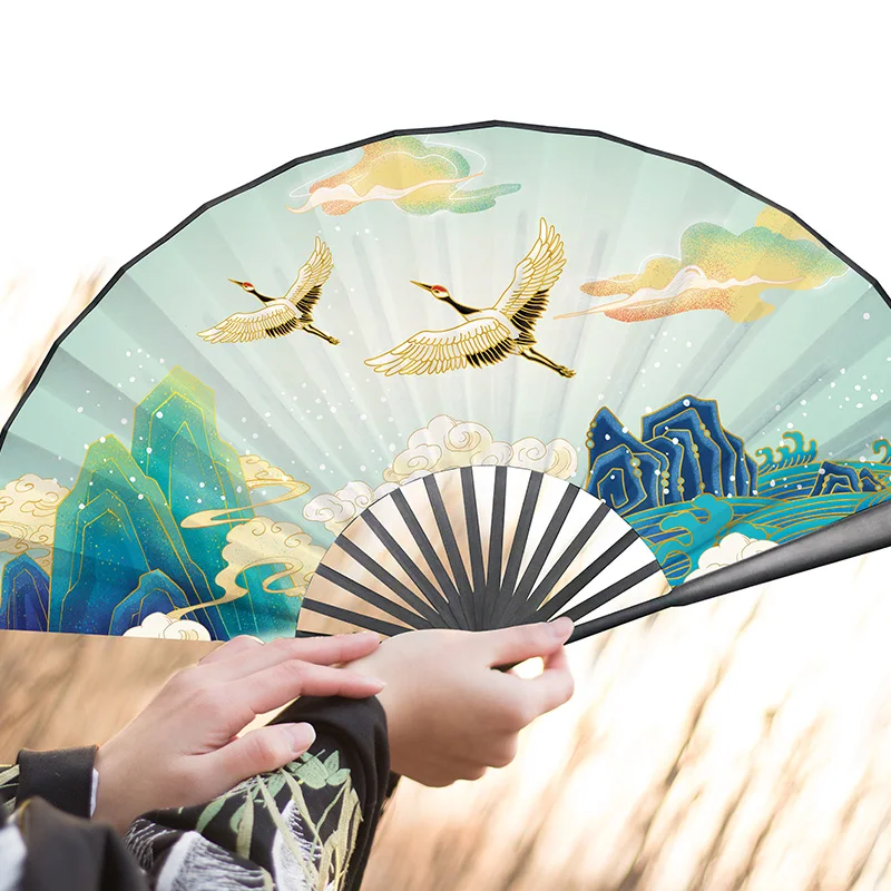 Ancient Style Crane 10-Inch Folding Fan Men's and Women's Folding Fan Chinese Style Tassel Dance Han Chinese Clothing Accessorie