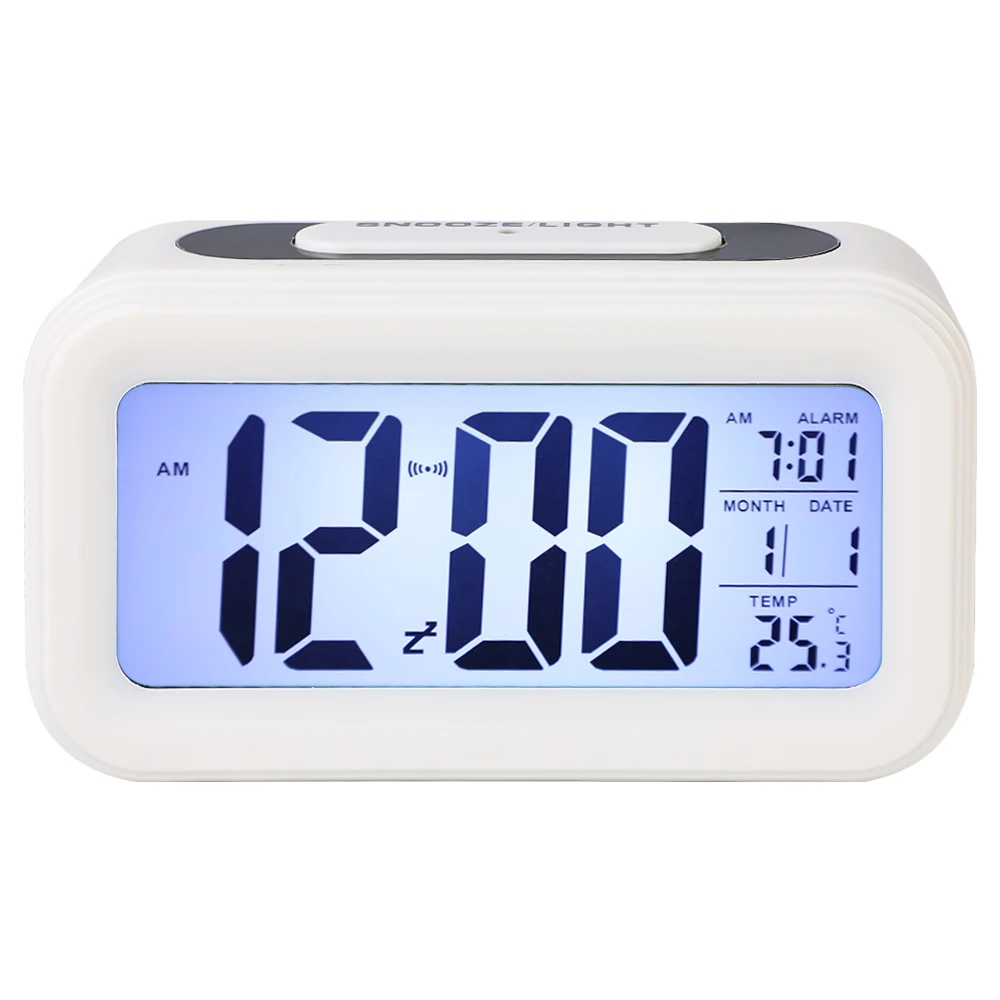 Alarma Digital LED, reloj electrónico inteligente, pantalla de retroiluminación silenciosa, temperatura y calendario, función de repetición, reloj despertador