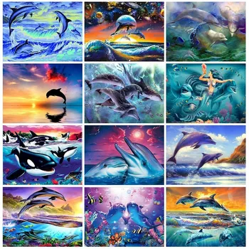 

Diy 5D Diamond Embroidery Dolphin Cross Stitch Diamond Painting Kits Mosaic Animals Sale Rhinestones Art Handwork Gift
