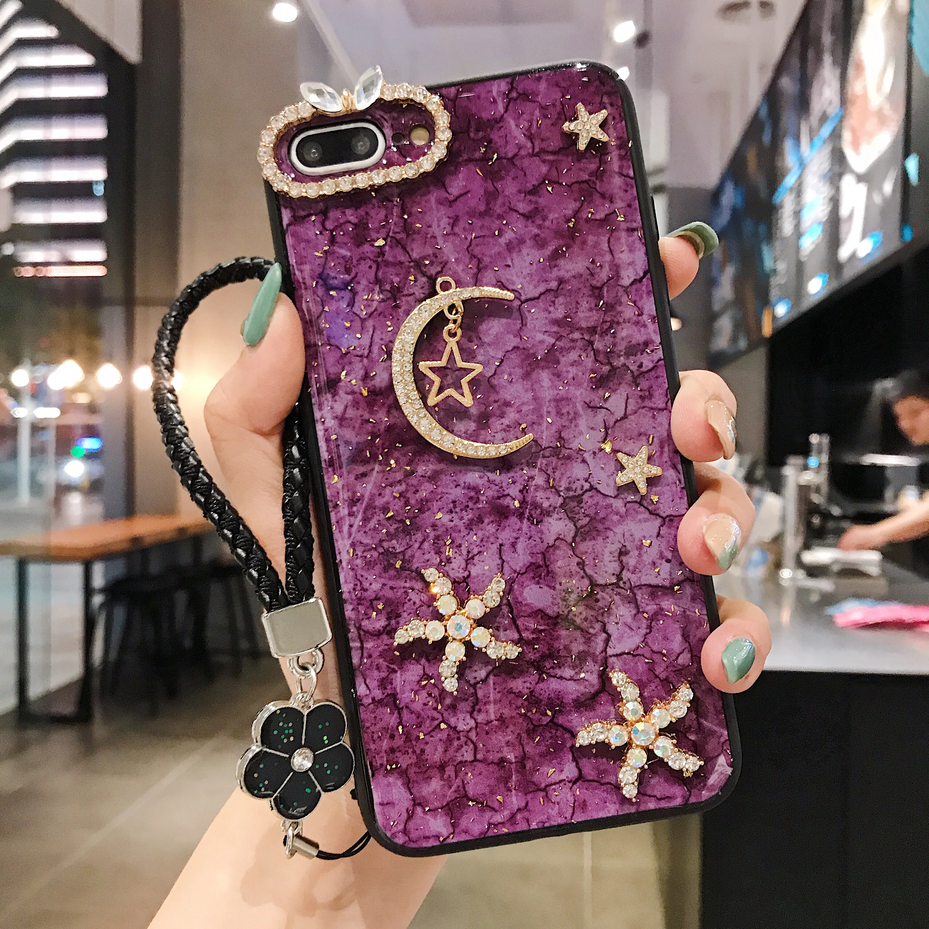 Роскошный Мраморный чехол для iPhone X XS MAX XR 8 7 Plus DIY Алмазный чехол сo шнуром
