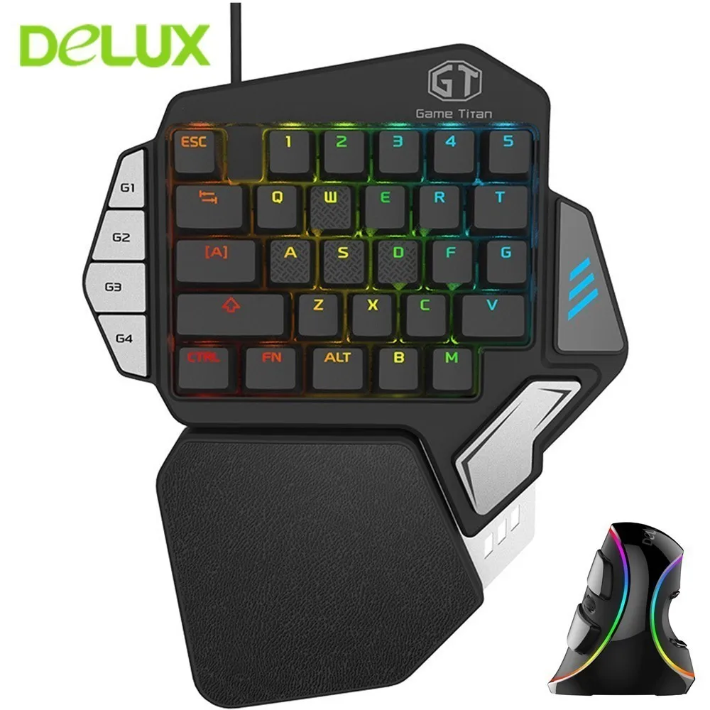 Delux T9X одна ручная Механическая игровая клавиатура M618 Plus RGB эргономичная Вертикальная компьютерная мышь Проводная клавиатура и мышь комбинированный комплект