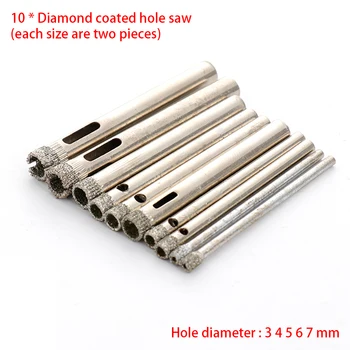 

10pcs 3-7mm Diamond Hole Saw Drill Bit Set Tile Ceramic Glass Porcelain Marble Hole Saw