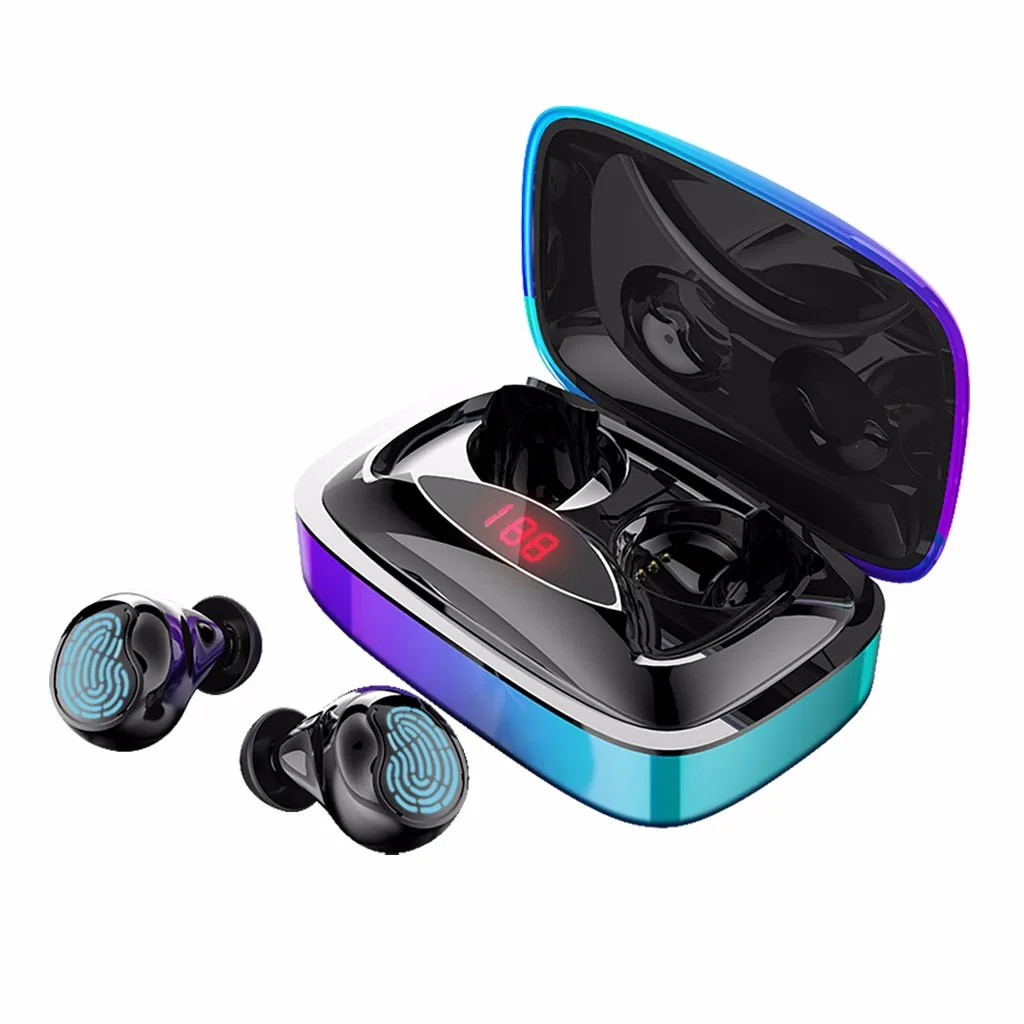 mosunx TWS headset BT5.0 wireless headset 2000mAh LED display sports noise reduction touch screen waterproof Bluetooth headset