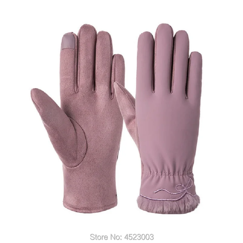 N902-Purple Элегантные женские замшевые перчатки на весь палец Зимние теплые перчатки с сенсорным экраном плюс бархатные утолщенные уличные варежки - Цвет: N902-Purple