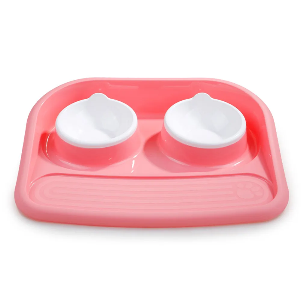 Plastic Dog Cat Feeder Bowl Dual Feeding Food Water Pet Dish Tray OCT998