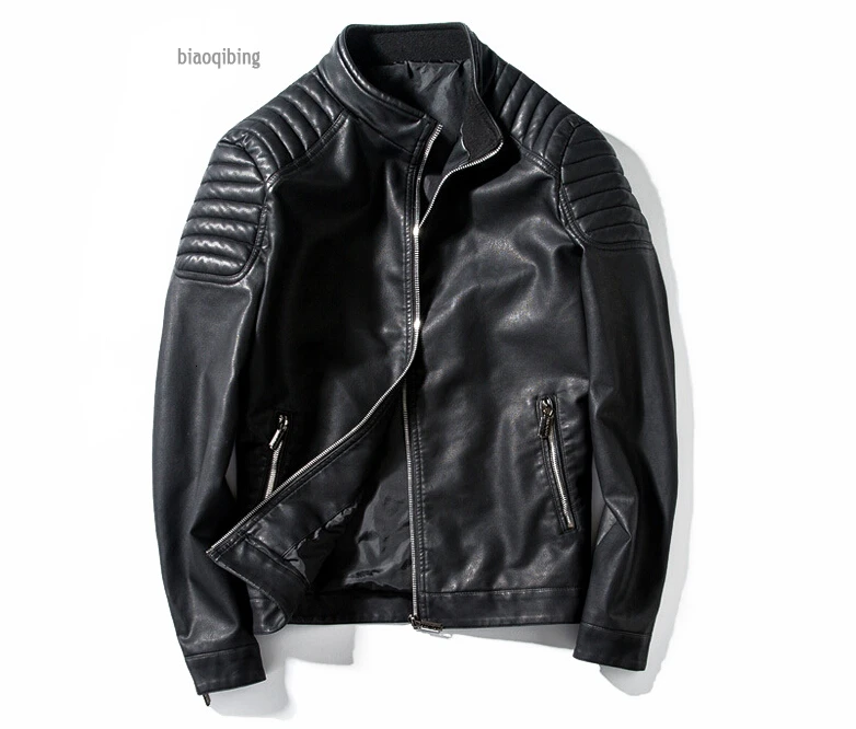 Кожаная куртка Для мужчин Повседневное Slim Fit Мото-куртки Мужская Мода в уличном стиле с воротником-стойкой из искусственной кожи кожаные пальто Chaqueta Hombre