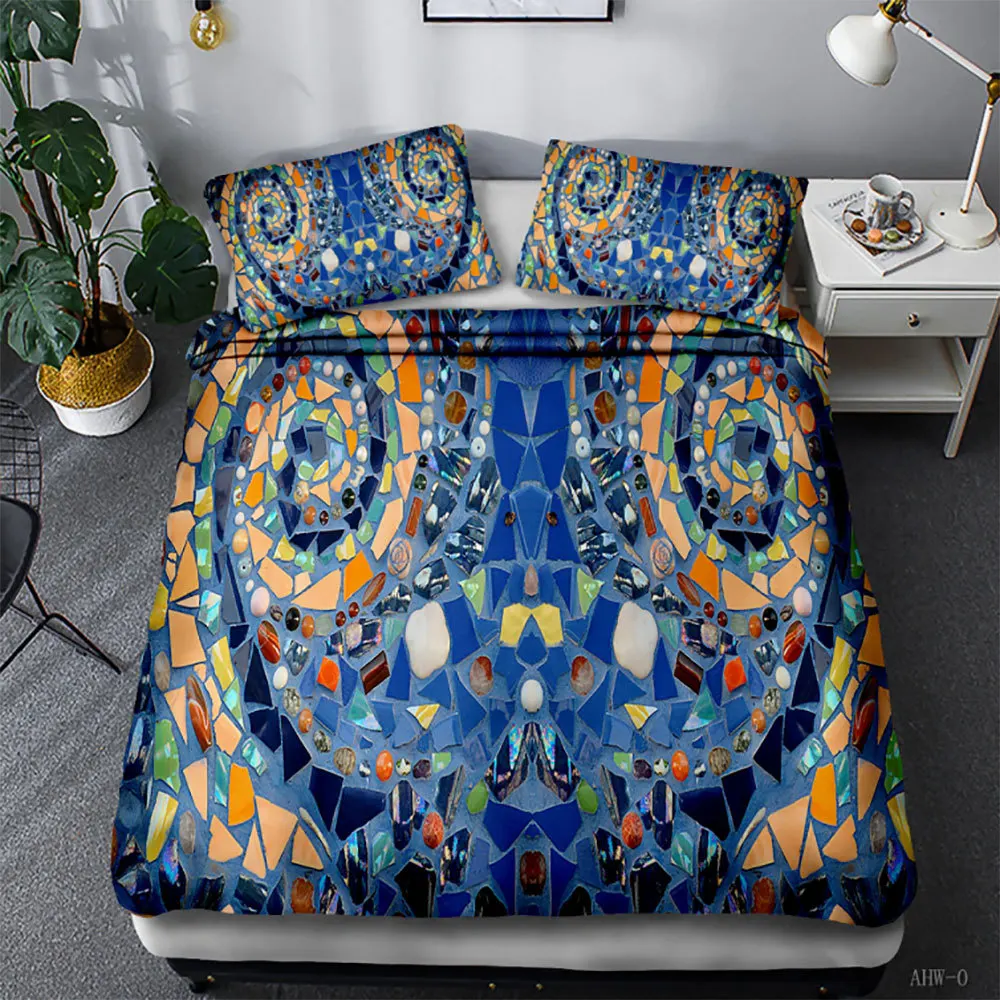 

Colorful Stone Pattern Bedding Set Marbel Duvet Cover for Adults Blue Beard Pattern Bed Set Queen Size Nordic Home Textiles