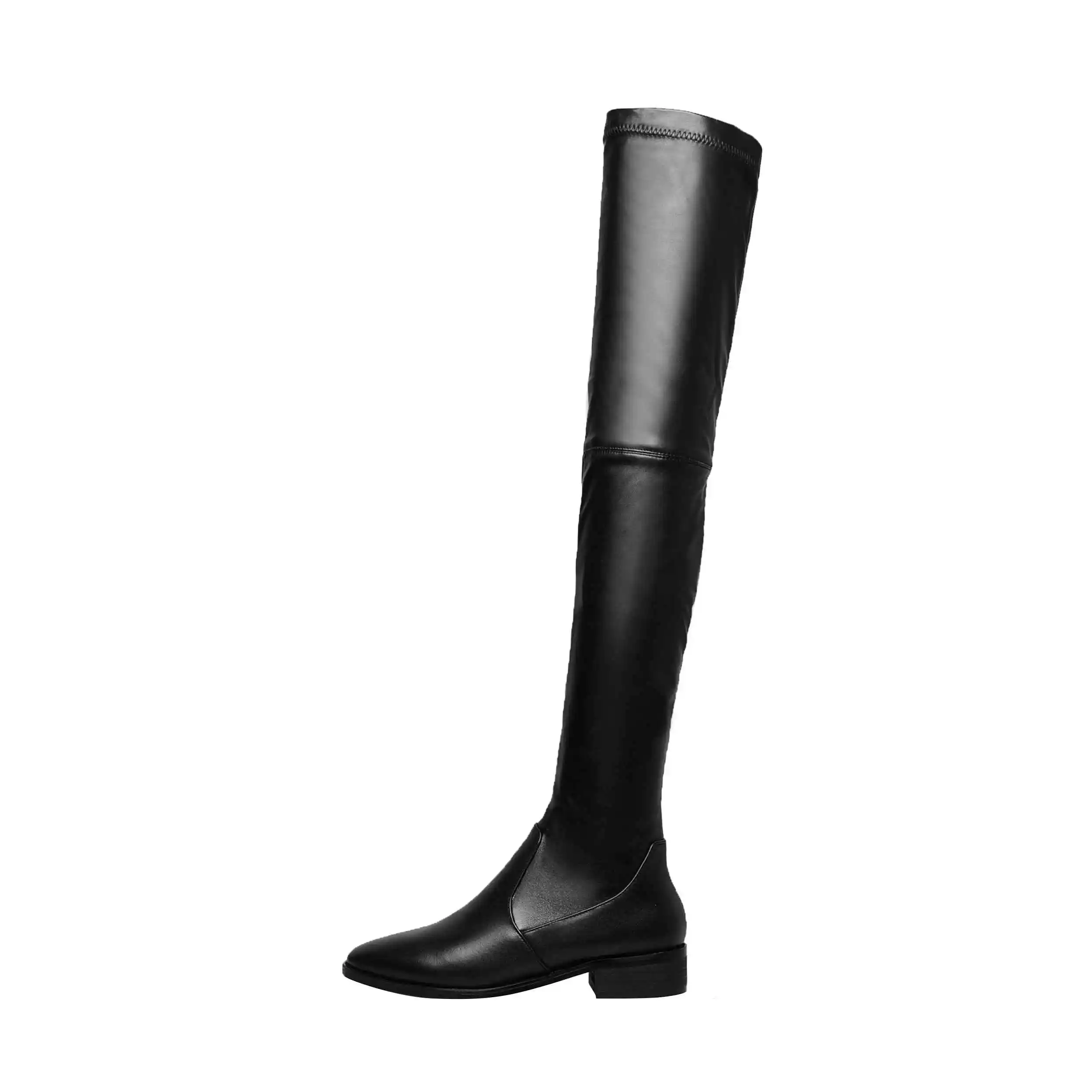 black cow leather Dilalula/Популярные эластичные сапоги выше колена из натуральной кожи; женские сапоги до бедра на низком тонком каблуке; женские вечерние сапоги на выход - Цвет: black cow leather