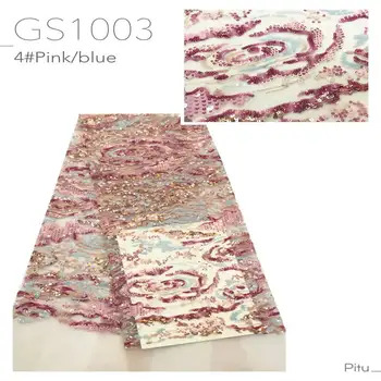 

2020 High Quality African Lace Fabric Pink French Net Embroidery Sequins Tulle Lace Fabric For Nigerian party Dress JAUN