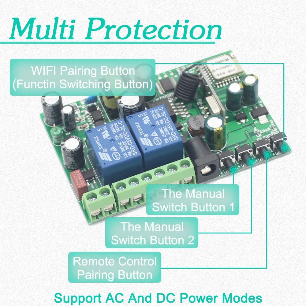 EWeLinK приложение smart life AC220V DC7-36V 433 МГц 2 банды wifi переключатель с пультом дистанционного управления вентилятор, Телевизор, вытяжной вентилятор, DIY