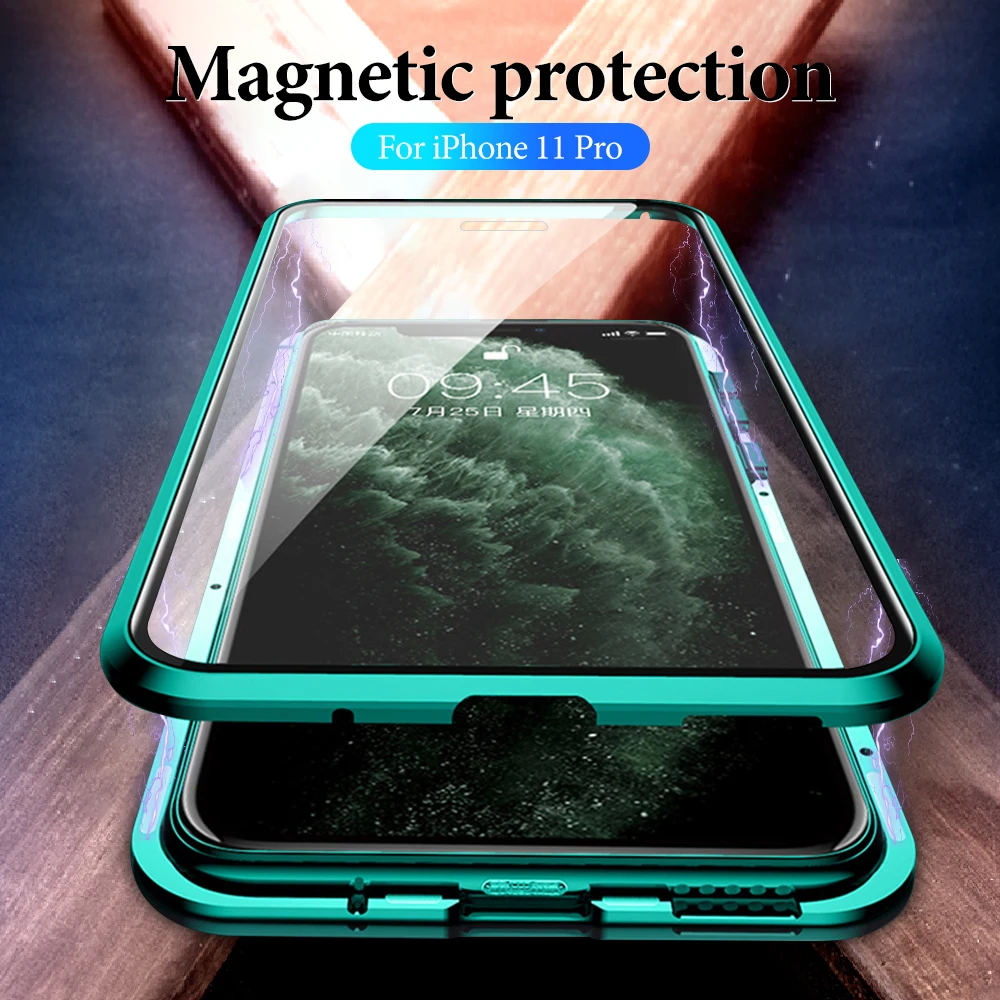

Fashion Magnetic Phone Back Cover For iPhone 11Pro 11 Pro Max Tempered Glass Cover Shell Cases For iPhone11 Pro Max Funda Shell