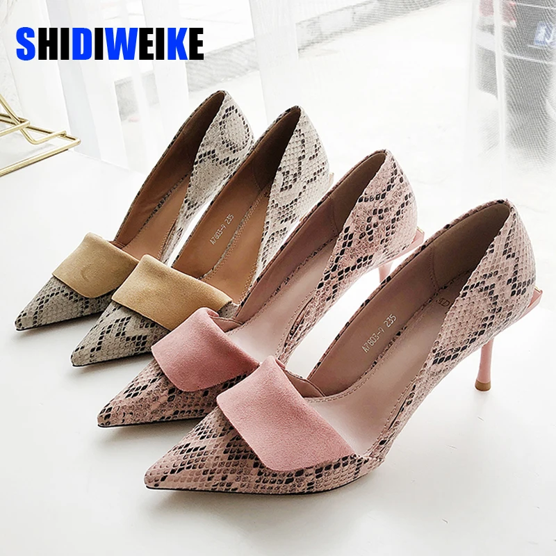 Zapatos de tacón alto con estampado de piel de serpiente para mujer,  calzado elegante de oficina, color rosa, Sexy, punta estrecha, fiesta,  boda, AB351|Zapatos de tacón de mujer| - AliExpress