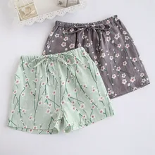 Летние шорты для отдыха, женские штаны для сна, нижняя часть пижамы, двойная марля, хлопок, тонкая секция, свободные, большие размеры, домашние штаны с цветами