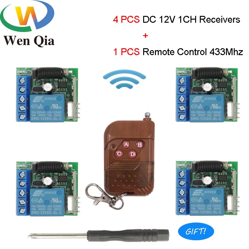 

433 Mhz Universal Wireless Remote Control Switch DC 12V 1CH Relay Receiver Module and 1 RF Transmitter 4 Receivers SmartRoom LED