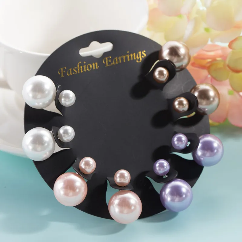 4 Pairs/Set White Simulated Pearl Stud Earrings for Women on Ear Ball Jewelry Kit Bijouteria Brincos Bijoux