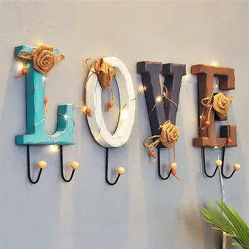 

Nordic Wooden Wall Hook LOVE Home Wall Decoration Hangers Crafts Creative Storage Shelf Holders Fitting Room Key Coat Hooks