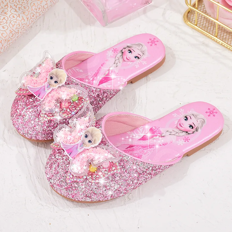 

Disney girls slippers new Baotou princess shoes cute outer wear half slippers elsa sandals and slippers children crystal shoes