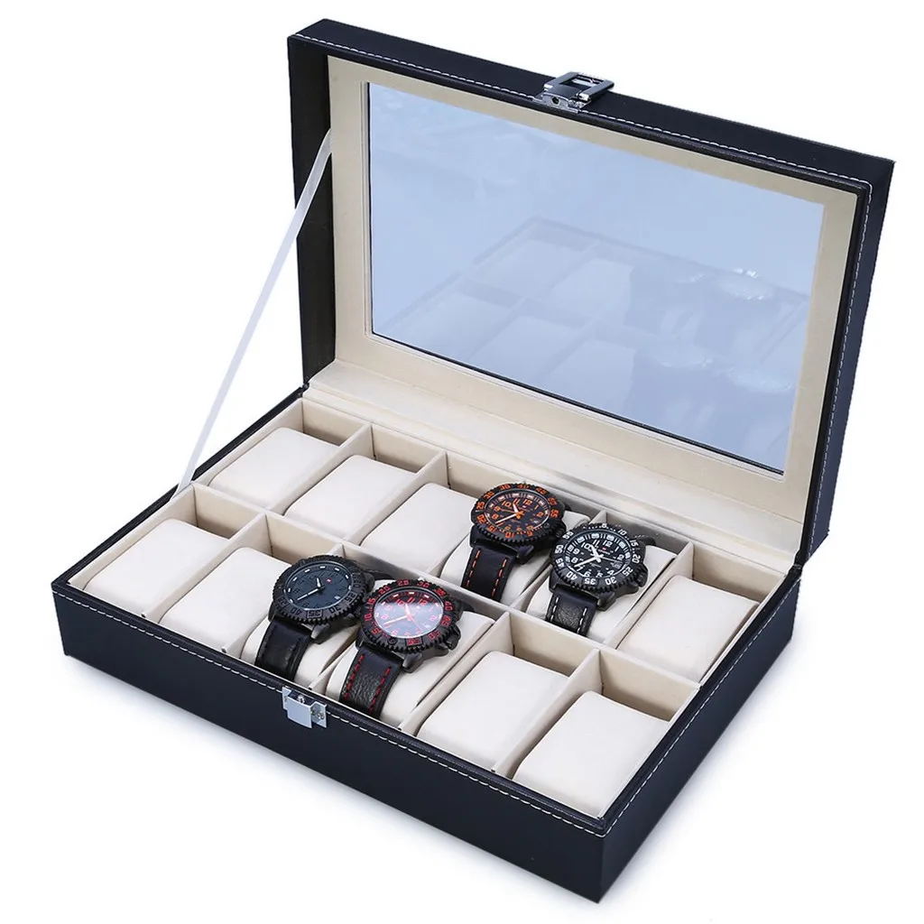 

High-End Skylight Flip 12-Bit Watch Box Bracelets Bracelet Watch Box shou biao xiang Jewlery Box European Style