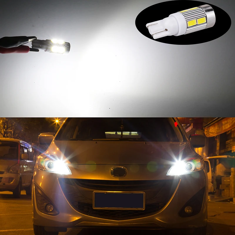 T10 W5W 168 194 10Smd Led Bulbs 5630 Auto Led Lamp 12V T10 Parking Reading Tail Cold White Car Light With Projector Lens