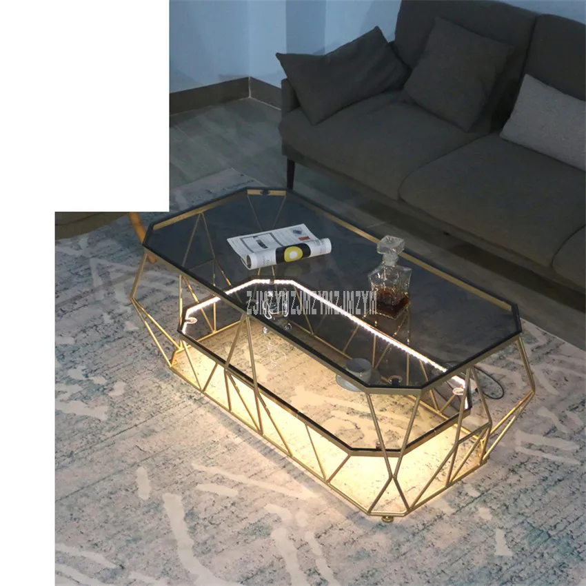 Прямоугольный чайный столик в скандинавском стиле, светодиодный светильник, креативный, двойной слой, закаленное стекло, настольный, железный, художественный, современный, для гостиной