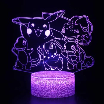 

3D Lamp Illusion Night Light Touch Remote Control Cute Cartoon Pikachu 16 Colors LED Change Flash Night Table Lamp Light