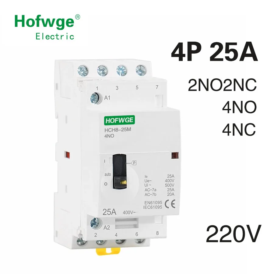 HCH8-25M 4P 25A 220V Din Rail Household AC Modular Contactor With Manual Control Switch 4NO 2NO2NC or 4NC | Обустройство дома