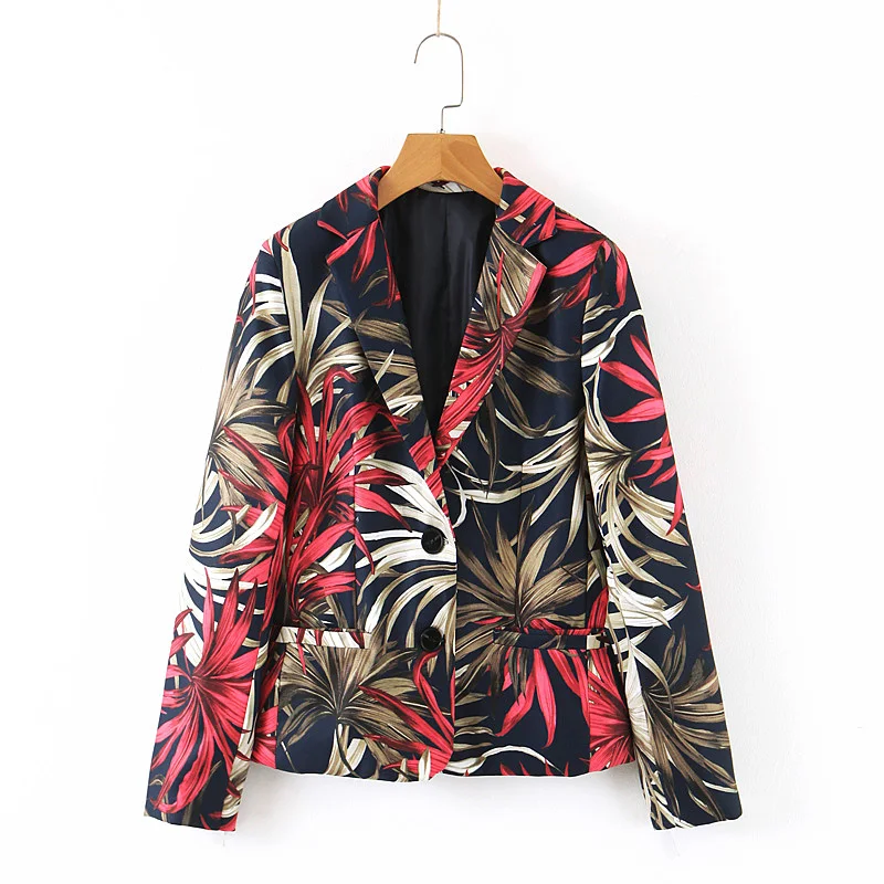GCAROL New Women Single Button Suit Jungle Floral Leafs Notched Blazer Fall Winter Vintage Female Jacket