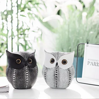 

NORDIC MINIMALIST RESIN CUTE OWLS ANIMAL FIGURINES MODERN HOME OFFICE DECORATION LIVING ROOM ORNAMENTS CRAFTS GIFT WHITE BLACK