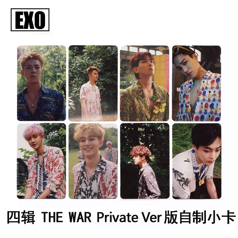 

8pcs/set Kpop EXO signature photocard THE WAR Private Album photo card for fans collections EXO Kpop HD clear high quality