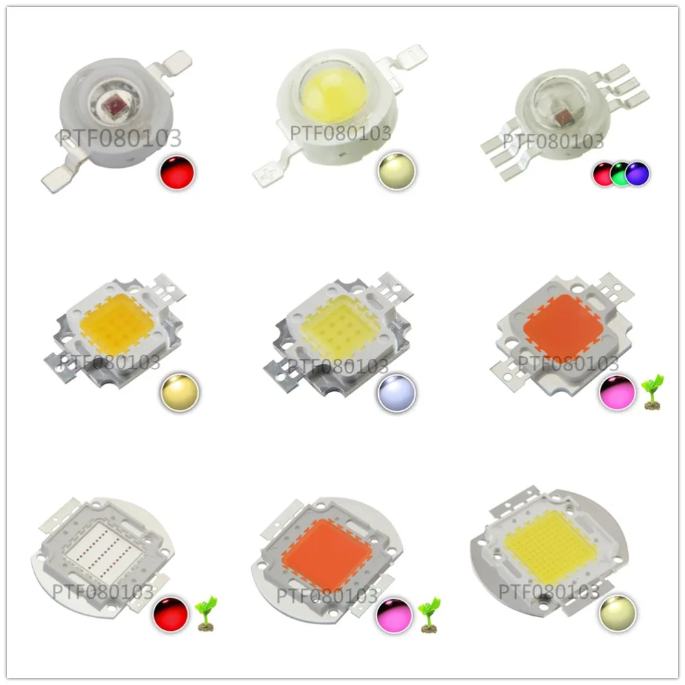 Высокомощный светодиодный чип 1 Вт 3 5 10 20 30 50 100 COB SMD белый RGB УФ для роста полный