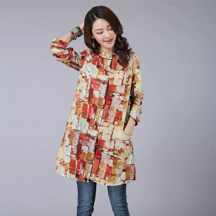 3026 Новинка с принтом Tie Dye хлопковая льняная длинная рубашка для женщин Элегантная винтажная блузка размера плюс Ретро рубашка женская с длинным рукавом