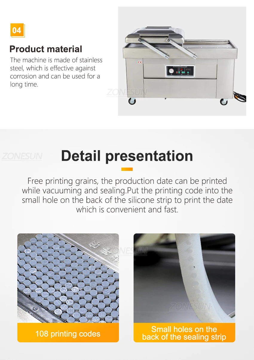 ZONESUN Automatic Double Chamber Vacuum Packaging Machine Food Sealers