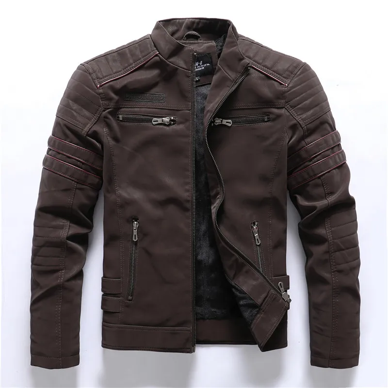 Зимняя мужская куртка-бомбер, Повседневная Военная Мужская верхняя одежда, флисовая Толстая теплая ветровка, мужская куртка из искусственной кожи, бейсбольная куртка - Цвет: KH8809-Coffee