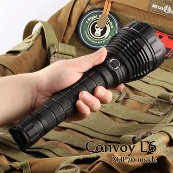 

Convoy L6 Powerful CREE XHP70 LED Torch Lamp Long Distance 26650 Battery Searchlight OP Reflector Flashlight with Tactical Ring