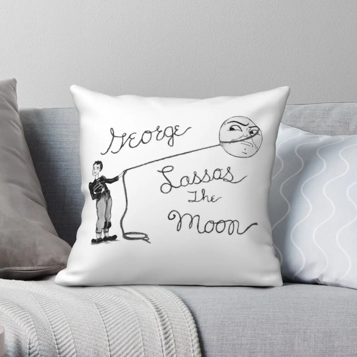 

Moon Capture Square Pillowcase Polyester Linen Velvet Creative Zip Decorative Bed Cushion Cover