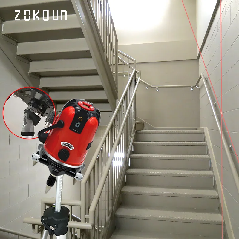 ZOKOUN красный луч 5 линий 6 точек самонивелирующийся 360 роторная поперечная линия лазерный уровень наклона выравнивание и лазерный приемник линии