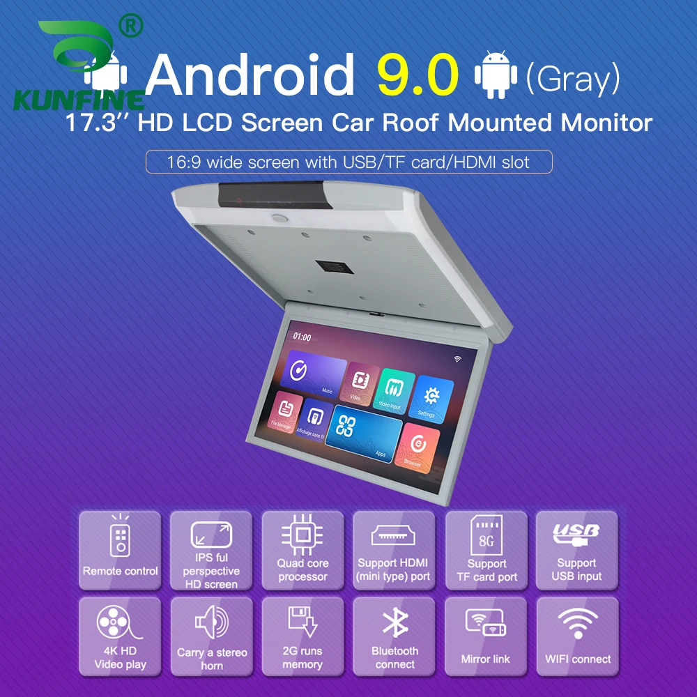 US $256.50 173 Inch Display Digital Screen Android 90 Car Roof Monitor LCD Flip Down Screen Overhead Multimedia Video Ceiling Roof Mount