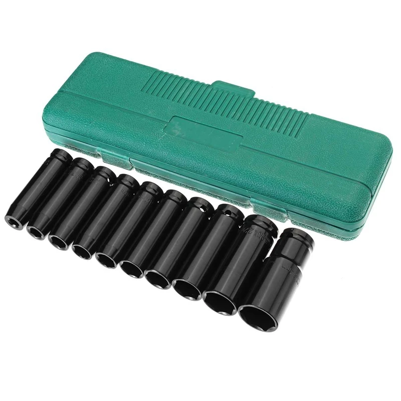 

10Pcs 1/2 inch Drive Deep Impact Socket Set Heavy Metric Garage Tool For Wrench Adapter Hand Tool Set 8-24Mm CNIM Hot