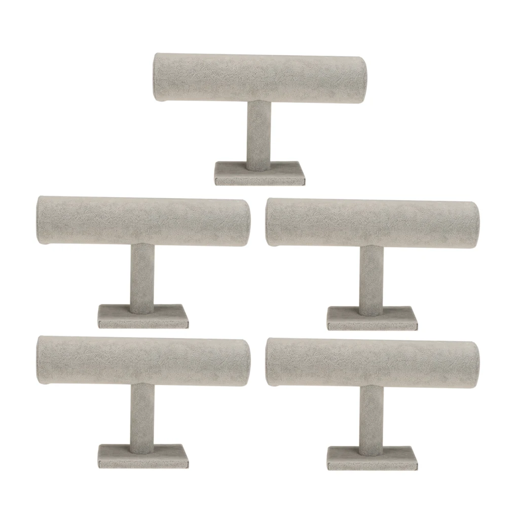 

5 Pieces Velvet T-bar Hairband Jewelry Table Top Display Stand Rack Shelf Gray