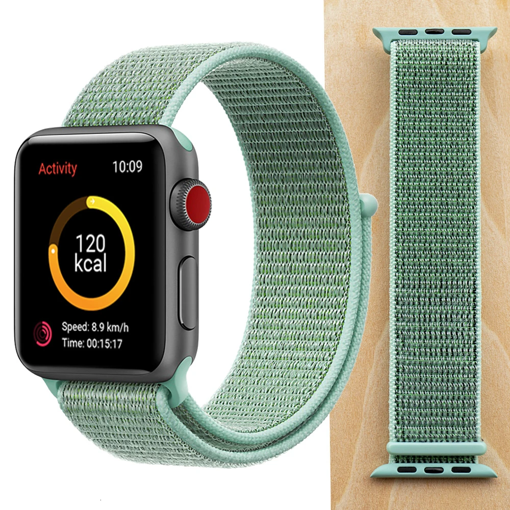 Высококачественный нейлоновый спортивный ремешок для Apple Watch, ремешок 44 мм, серия 5, 4, 3, 2, 1, дышащий тканый ремешок 42 мм, iwatch 40 мм, 38 мм - Цвет ремешка: Marine Green