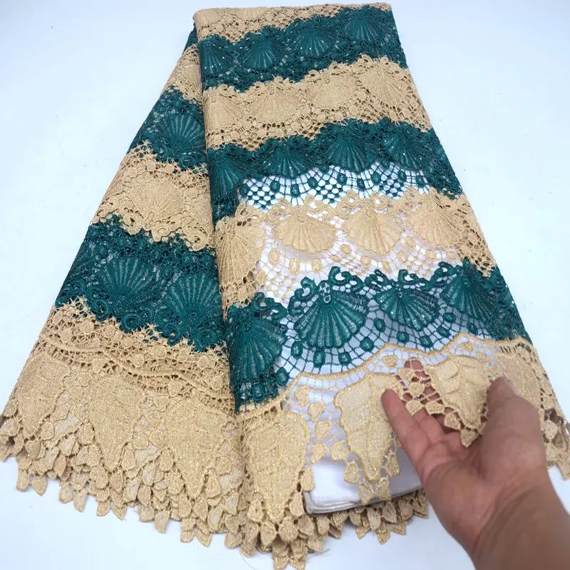 

2 tunes African Cord Lace Fabric Milk Silk Water Soluble Dress Lace Stones 2019 High Quality Nigerian Guipure Lace Fabric DG747