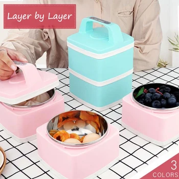 

Stainless Steel Lunch Box Food Storage Container Portable Rotating Leak-proof Insulation Bento Box For Kids School Office Worker