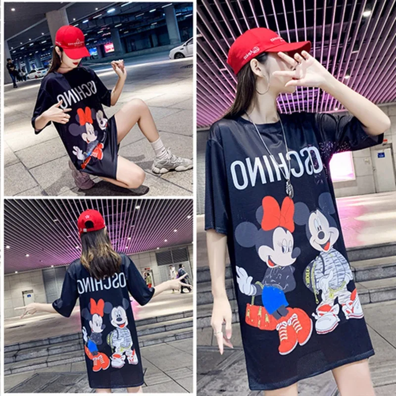 DISNEY минни Маус юбка свободного кроя с коротким рукавом Футболка женская летняя
