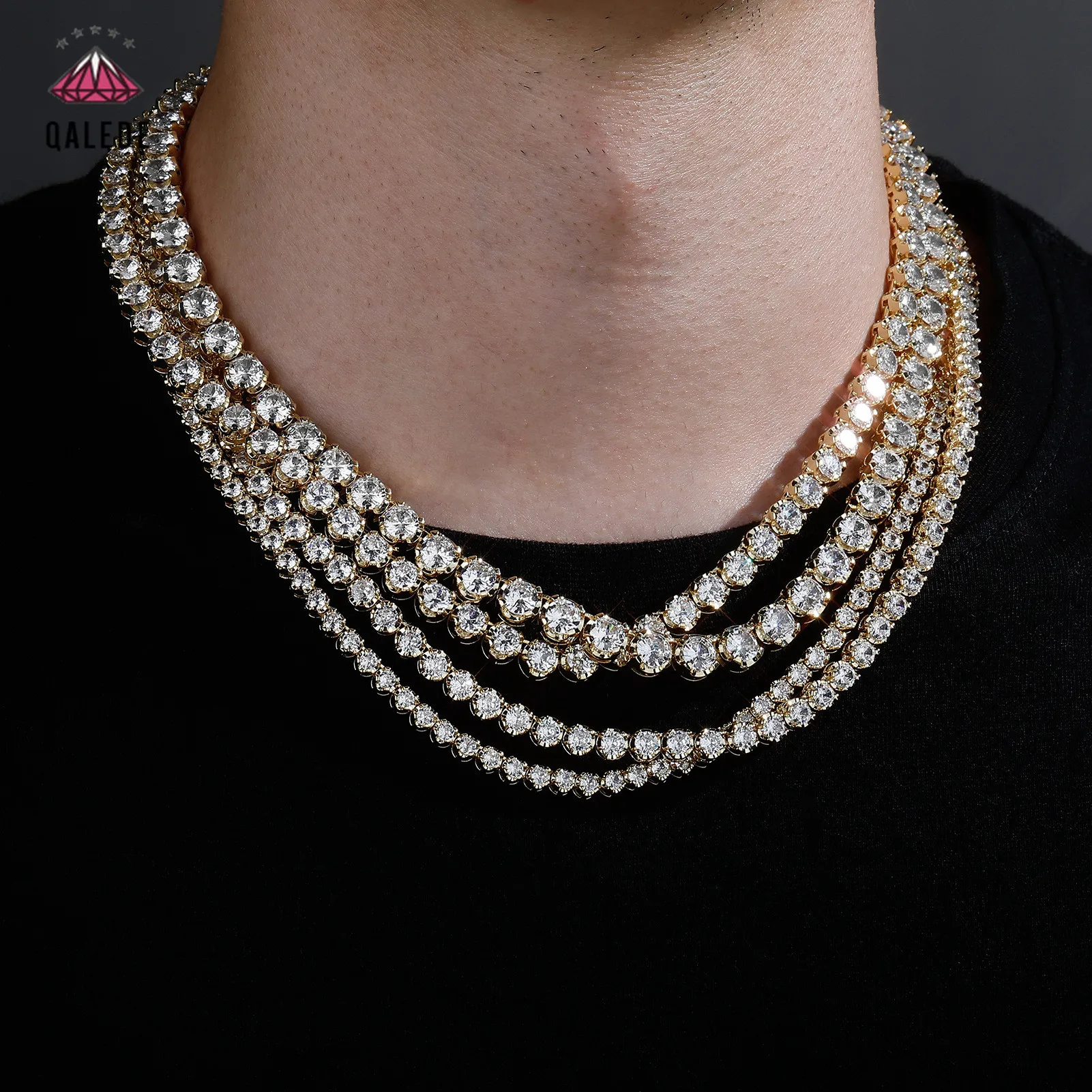 QALEDE 6mm New Single Row Full Diamond Tennis Necklace Men And Women Personality Hip Hop Spring Clasp Bracelet | Украшения и