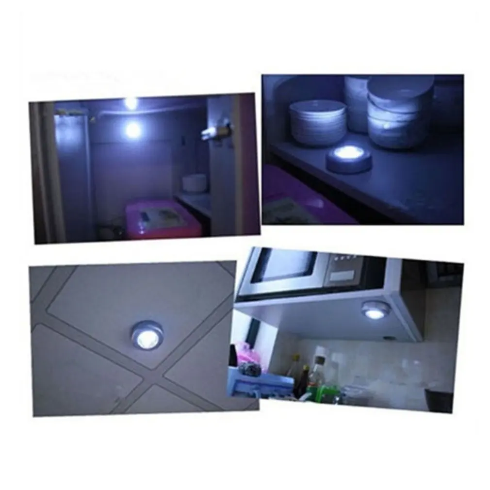 4 светодиодный Ночной светильник с сенсорным управлением, круглая лампа под шкаф, шкаф, нажимная палочка, лампа для дома, кухни, спальни, автомобиля